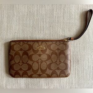 Coach Signature Block Leather Wristlet